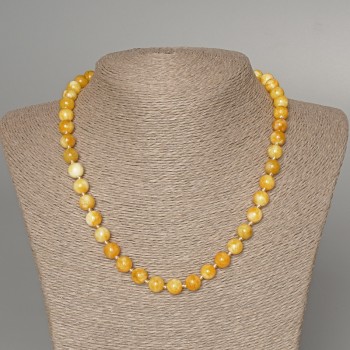 Collar de jadeíta amarilla, bolas lisas, diámetro 8,5 mm, longitud 49 cm+-