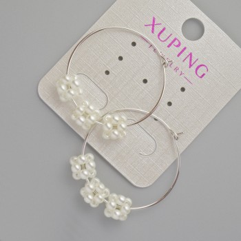 Pendientes aro Xuping con cuentas blancas, grosor 0,7 mm, diámetro 29 mm, rodio