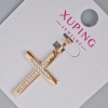 Colgante Cruz Xuping con cristales blancos, diámetro 27×18 mm, longitud 32 mm, baño de oro 18K