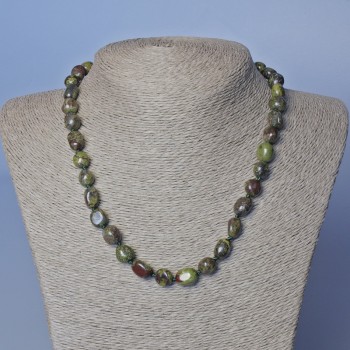 Collar de jaspe 'Sangre de Dragón', piedra natural, cuentas pulidas en tambor, diámetro 10 mm+-, longitud 48 cm+-