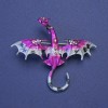 Broche-pendiente Dragón, esmalte color frambuesa gris, con strass, color plata del metal 50×57 mm +