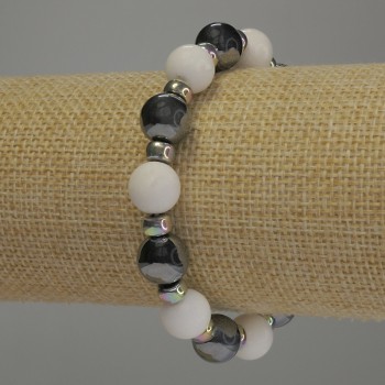 Pulsera de ágata y hematita, cuentas lisas de 10 mm de diámetro, rondeles de 6×4 mm, longitud 18 cm, elástica