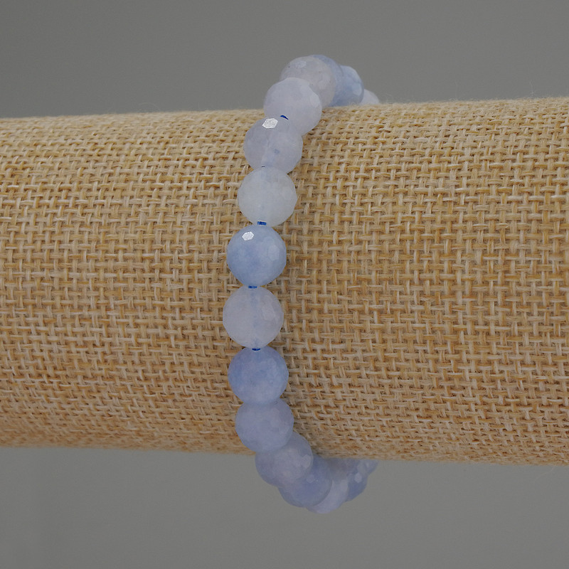 Pulsera de aguamarina facetada, bolas de 8 mm, longitud 18 cm, elastizada