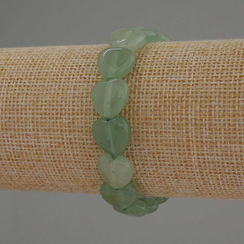 Pulsera de nefrita en forma de corazón, diámetro de 12 mm ±, longitud 18 cm ±, elástica