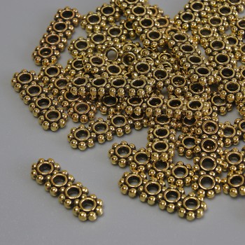 Espaciador de hileras en color dorado, diámetro 16×5×2 mm ±, orificio de 2 mm ±, empaque 20 g (~36 piezas)