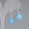 Pendientes de aguamarina, piedra natural, bola lisa, diámetro 14 mm ±, longitud 32 mm ±, metal plateado
