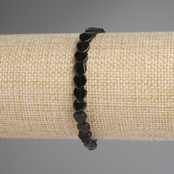 Pulsera de topacio ahumado en forma de corazones 6 mm ±, longitud 18 cm ±, elástica