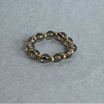 Anillo de cuarzo ahumado con cuentas lisas de 4 mm de diámetro ±, cuentas de hematita de 2 mm ±, con base elástica