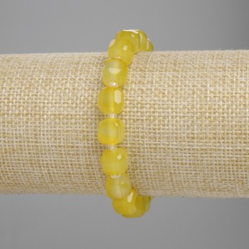 Pulsera de ágata amarilla facetada en cubo, diámetro 8,5 × 8,5 mm ±, cuentas de 3 mm ±, longitud 18 cm ± elástico