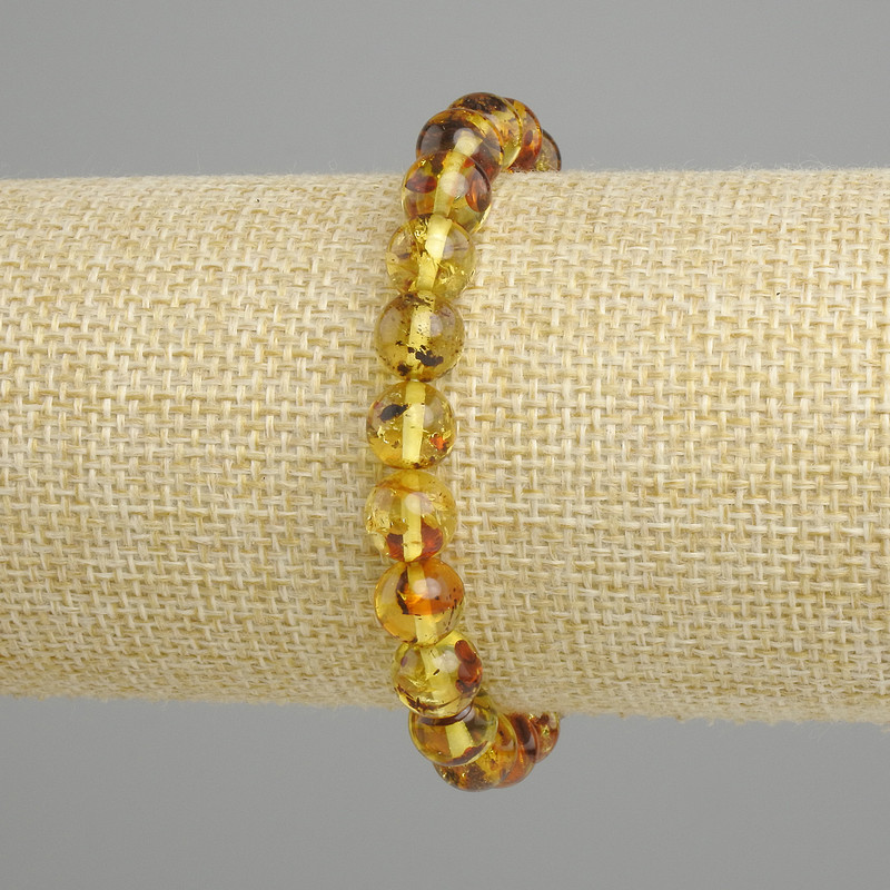 Pulsera de ámbar con cuentas lisas de 8 mm, longitud 18 cm, elástica