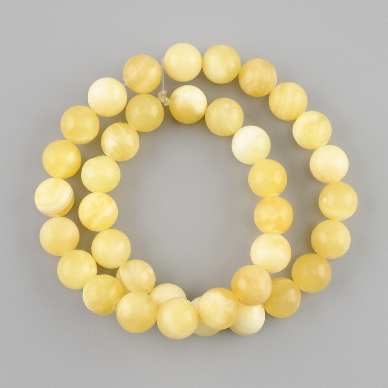 Cuentas de ágata amarilla, bolas lisas de 10 mm, longitud 38 cm, en hilo