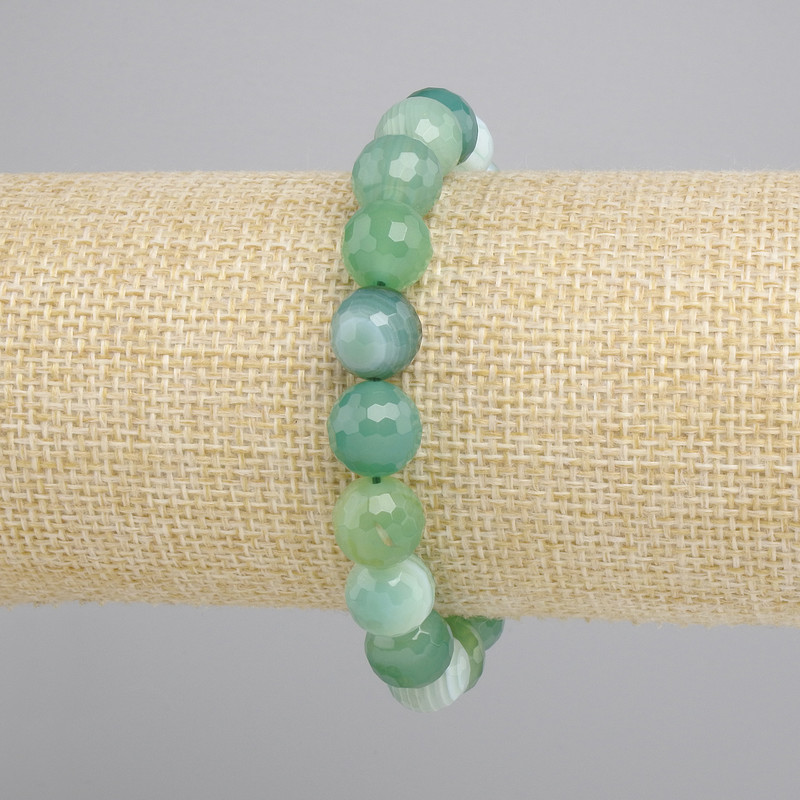 Pulsera de ágata con bolas facetadas de 10 mm, 18 cm, elástica