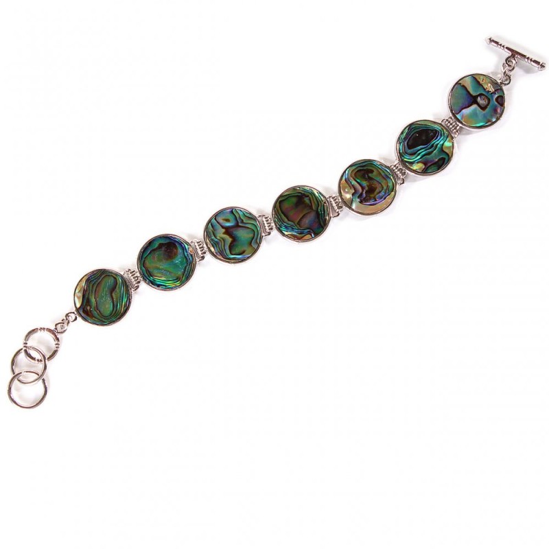 Pulsera de halita con 7 piedras redondas, cierre tipo toggle