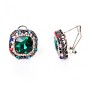 Pendientes de 2,3 cm, arcoíris, cuadrado con cristal verde y strass