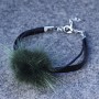 Pulsera de cuero sintético verde con pelo natural