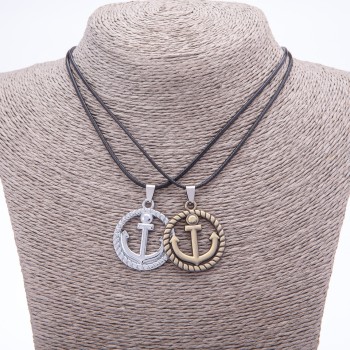 Colgante doble de amistad «Anclas» en cordón, longitud 45 cm, color plata y bronce