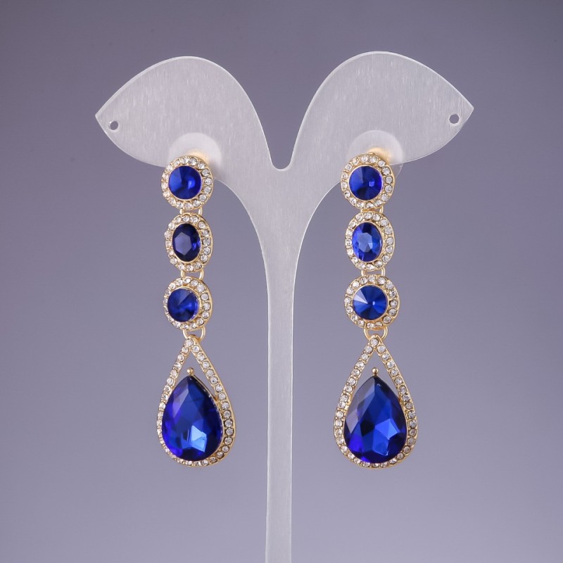 Pendientes con cristales azules, longitud de 6 cm
