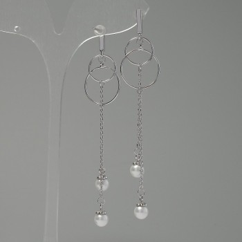 Pendientes «Itaolyao» «Perlynki», diámetro 18 mm, longitud 85 mm, color plata