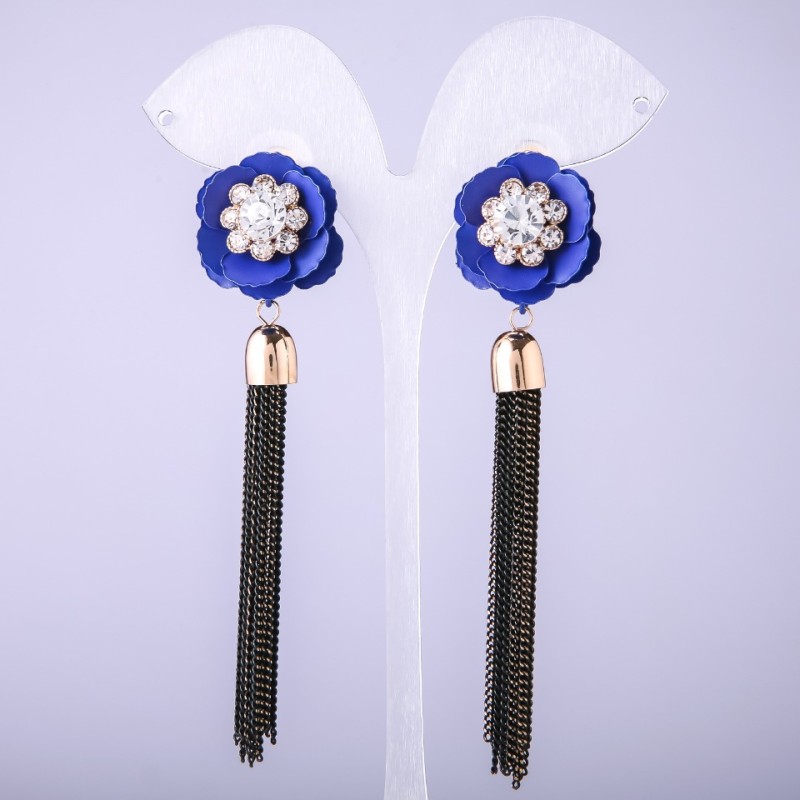 Pendientes Kytytsi Flor azul con cadenas, longitud 90 mm