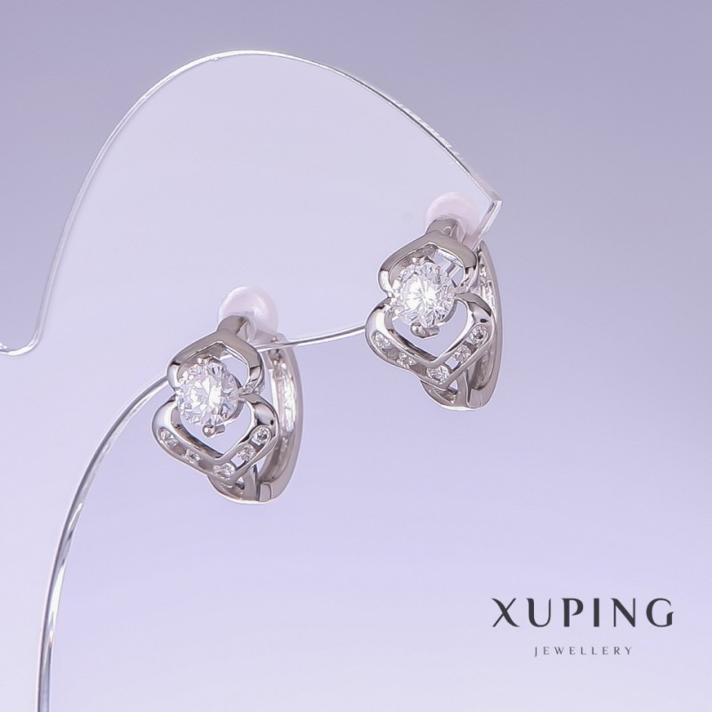 Pendientes Xuping con circonitas blancas, baño de rodio, 15 mm