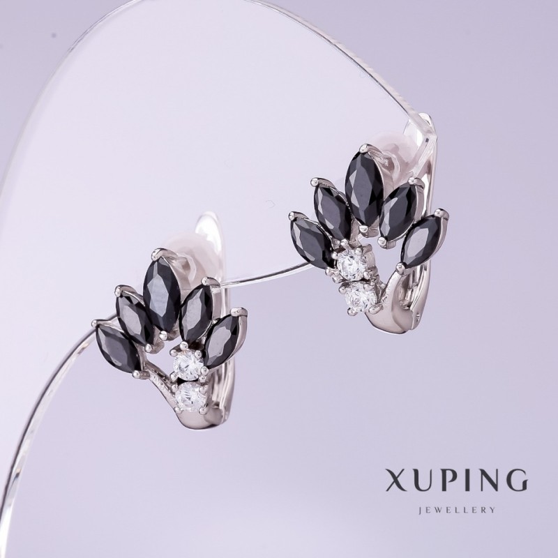 Pendientes Xuping Abanico con circonias negras