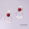 Pendientes Xuping «Mariquitas» esmalte rojo y rodio 18×11 mm