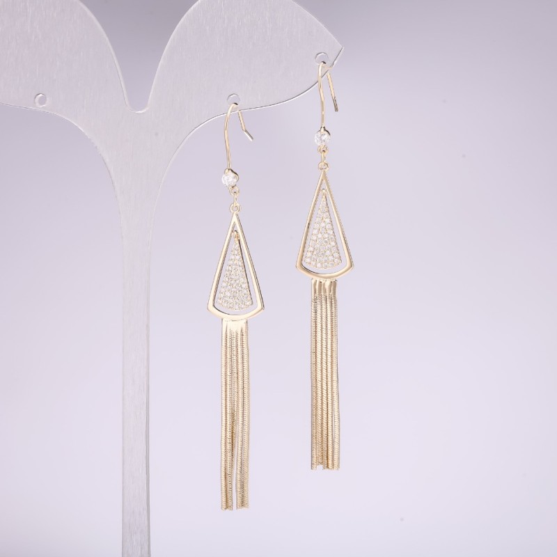 Pendientes de flecos dorados de 73x11 mm, Corea