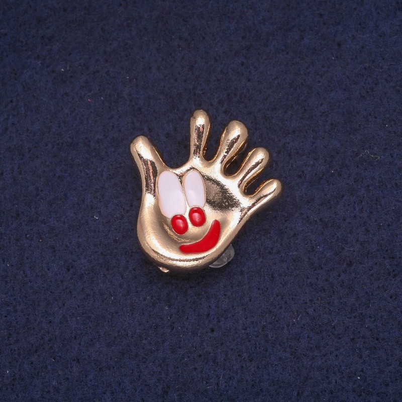 Broche en forma de palma esmaltado, metal dorado 24×25 mm