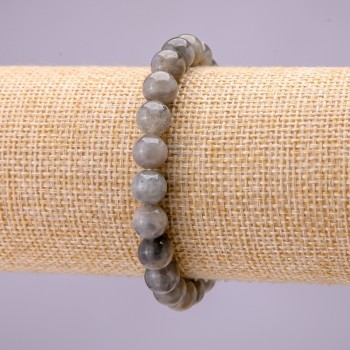 Pulsera de labradorita con bolitas lisas de 8 mm de diámetro, en elástico, longitud 18 cm