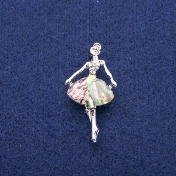 Broche Bailarina con nácar Halioitis y cristales 23x44 mm, metal plateado