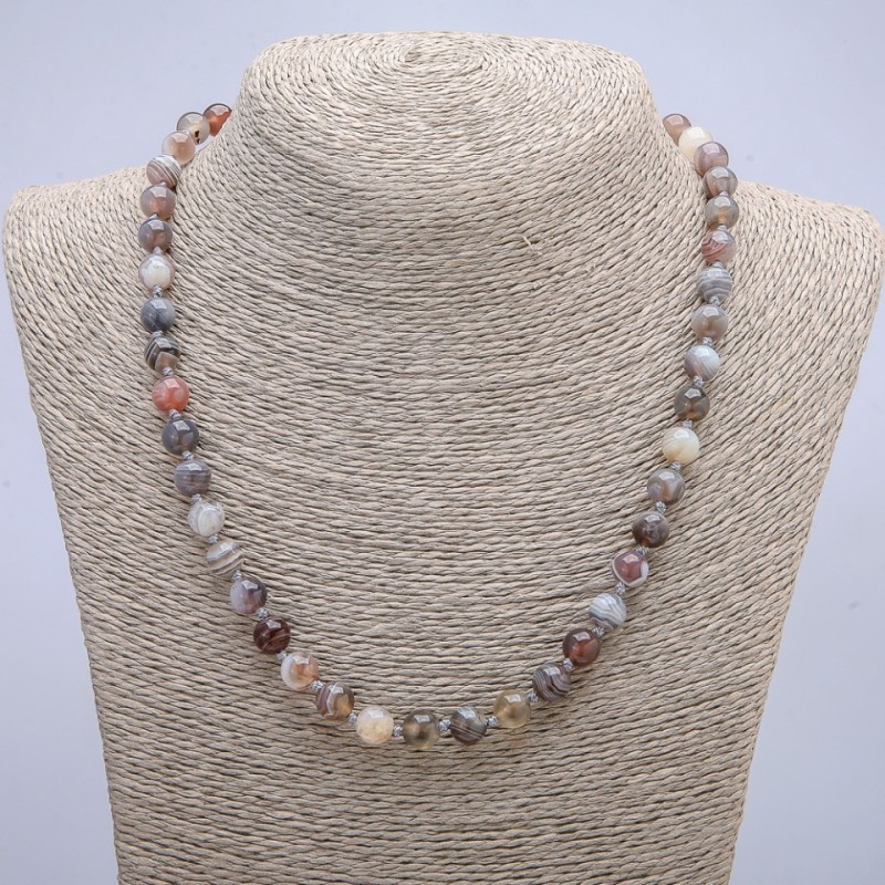 Collar de ágata de Botsuana, bolas lisas de 8 mm, 45 cm de largo