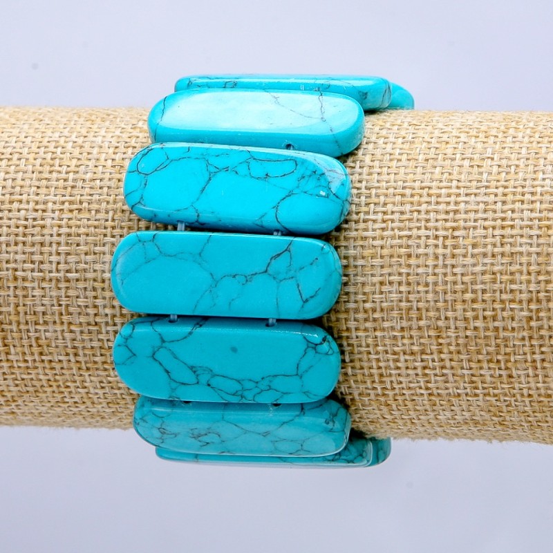 Pulsera elástica de turquesa prensada, eslabón liso 33×13 mm +
