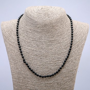 Collar de shungita con bolas lisas, diámetro 6 mm, longitud 45 cm ±