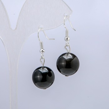 Pendientes de obsidiana plateada, diámetro 14 mm ±, longitud 30 mm ±