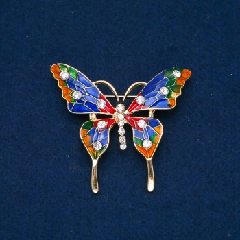 Broche 'Mariposa' dorado de metal, esmalte y strass blancos 48x54 mm +