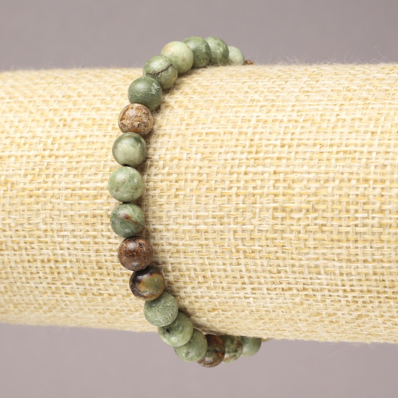 Pulsera elástica de jaspe verde, bolas lisas de 6 mm