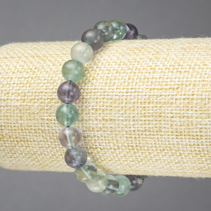 Pulsera elástica de fluorita natural con bolas lisas, diámetro de 8 mm+