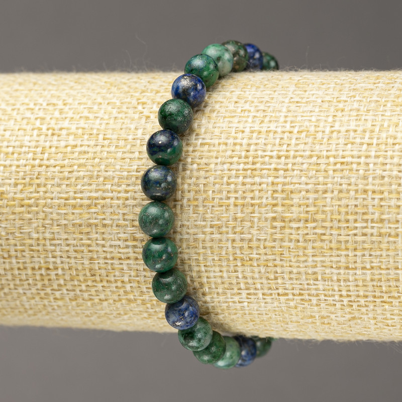 Pulsera elástica de azurita, bolas lisas, diámetro 6 mm (±)
