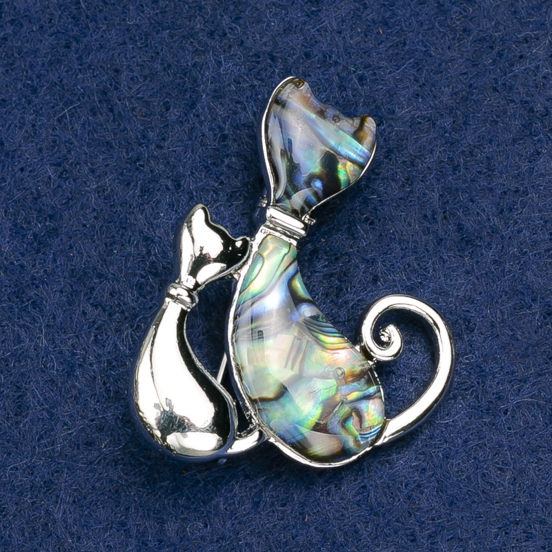 Broche de gato halita, metal plateado 36×28 mm