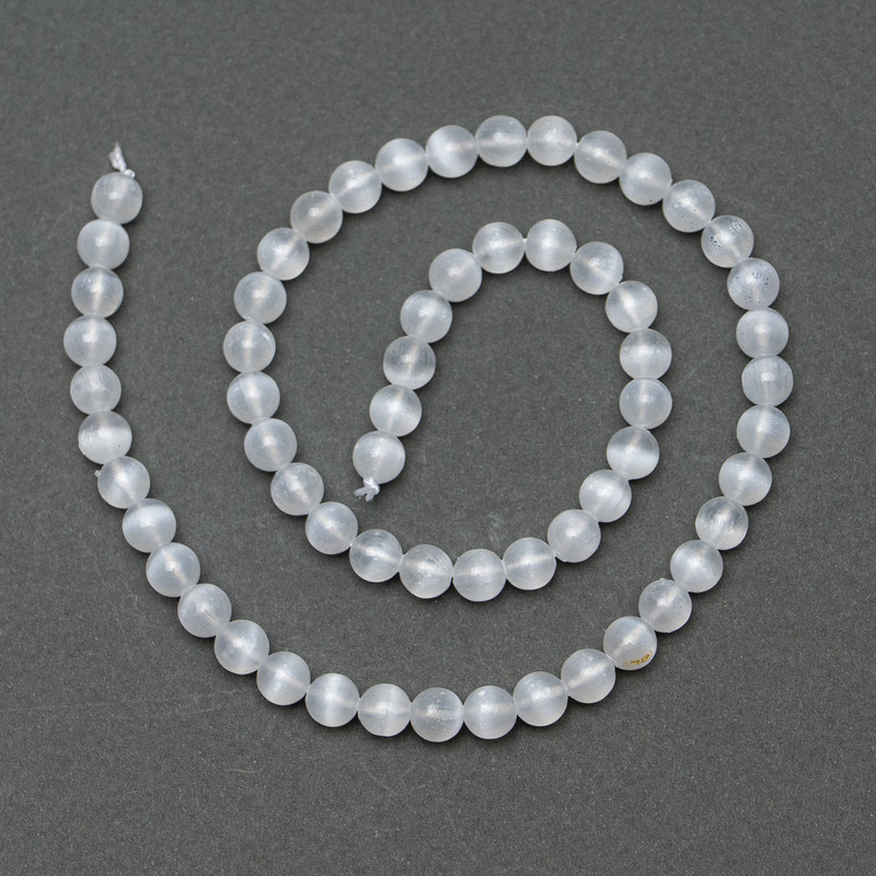 Cuentas de selenita lisas de 6,5 mm en hilo
