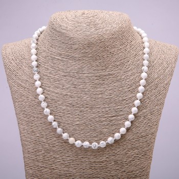 Collar de howlita natural con bolas lisas, diámetro 6 mm, longitud 45 cm+
