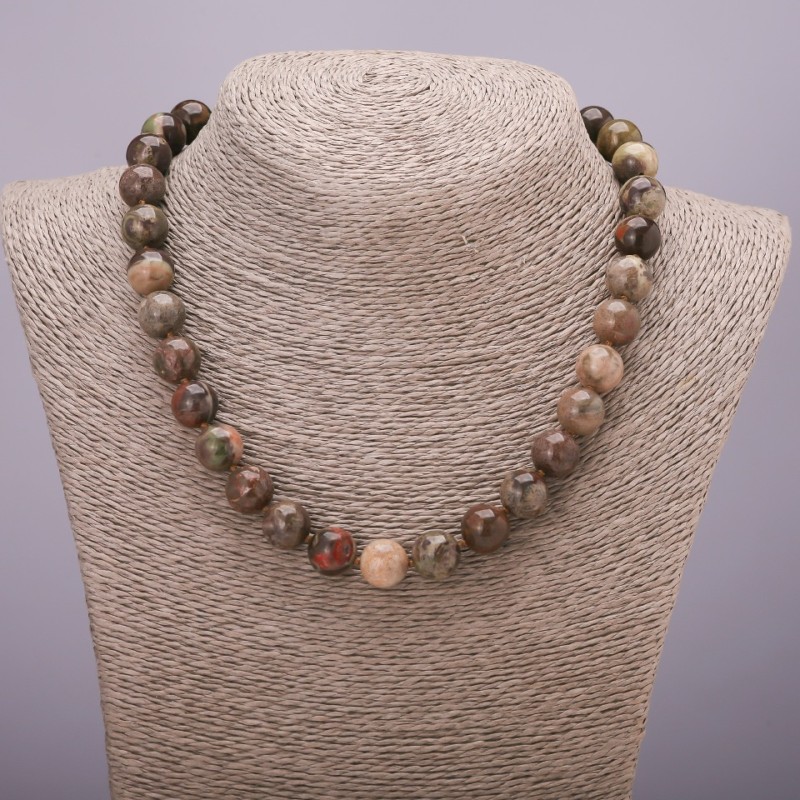 Collar de jaspe Picasso con bolas lisas, diámetro 12(±)mm, longitud 45 cm