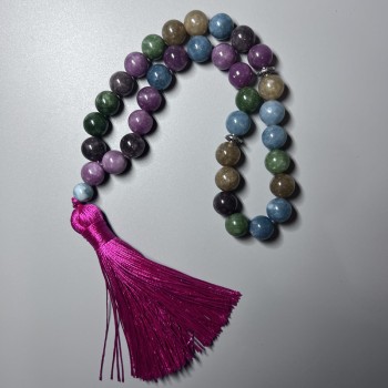Collar de cuentas surtidas de piedra natural, cuentas lisas de 10 mm, 33 cuentas, con inserciones metálicas