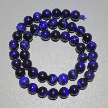 Cuentas de ojo de gato azul naturales, bolas lisas, diámetro 8 mm ±, longitud 38 cm ±, en hilo