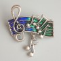 Broche "Notas" verde y azul esmaltado